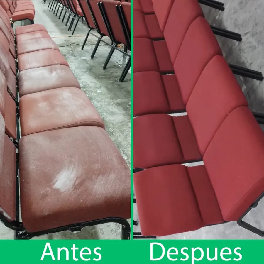 Sillas de auditorio tapizadas antes y después del lavado